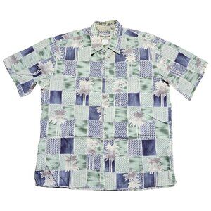 Cooke Street Honolulu Panel Hawaiian Aloha Shirt Mens Button-Down Large Grn/Blue